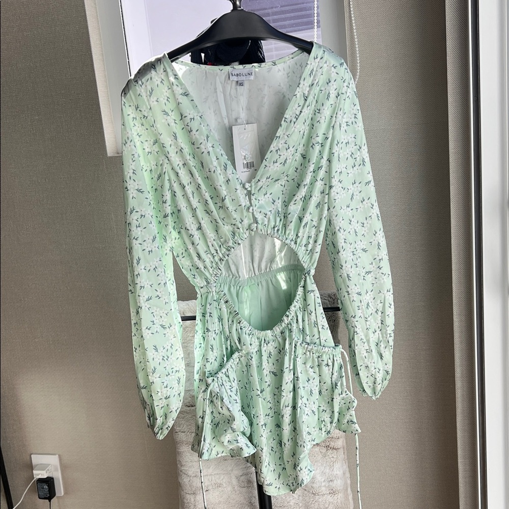 Sabo Skirt BNWT Light Green Floral Cutout Romper